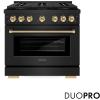 imageZLINE Autograph 36 in Paramount DuoPro Dual Fuel Range in Black Steel with Polished Gold Handle PSDRBZ36KG