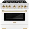 imageZLINE Autograph 36 in Select Dual Fuel Satin Steel Range wWhite amp Gold Accents HDRSZWM36G