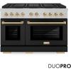 imageZLINE Autograph 48 in 67 cu ft Paramount Dual Fuel Range with 8 Burner DuoPro Cooktop and Dual Ovens in Satin Stainless Steel with Black Matte Doors and Champagne Bronze Accents PSDRSZBLM48CB