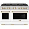 imageZLINE Autograph 48 in 67 cu ft Paramount Dual Fuel Range with 8 Burner DuoPro Cooktop and Dual Ovens in Satin Stainless Steel with White Matte Doors and Champagne Bronze Accents PSDRSZWM48CB