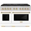 imageZLINE Autograph 48 in 67 cu ft Paramount Dual Fuel Range with 8 Burner DuoPro Cooktop and Dual Ovens in Satin Stainless Steel with White Matte Doors and Polished Gold Accents PSDRSZWM48G