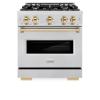imageZLINE Autograph Edition 30 in 42 cu ft Classic Dual Fuel Range with 4 Burner Gas Cooktop and Electric Convection Oven in Satin Stainless Steel with Polished Gold Accents CDRSZ30G