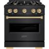 imageZLINE Autograph Edition 30 in 42 cu ft Classic Gas Range with 4 Burner Cooktop and Convection Gas Oven in Black Stainless Steel and Champagne Bronze Accents CGRBZ30CB