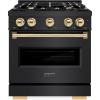 imageZLINE Autograph Edition 30 in 42 cu ft Classic Gas Range with 4 Burner Cooktop and Convection Gas Oven in Black Stainless Steel and Polished Gold Accents CGRBZ30G