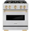 imageZLINE Autograph Edition 30 in 42 cu ft Classic Gas Range with 4 Burner Cooktop and Convection Gas Oven in Satin Stainless Steel and Polished Gold Accents CGRSZ30G