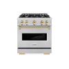imageZLINE Autograph Edition 30 in 42 cu ft Classic Gas Range with 4 Burner Cooktop and Convection Gas Oven in Stainless Steel and Polished Gold Accents CGRZ30G