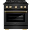 imageZLINE Autograph Edition 30 in 42 cu ft Paramount Dual Fuel Range with 4 Burner DuoPro Cooktop and Electric Convection Oven in Black Stainless Steel and Champagne Bronze Accents PSDRBZ30CB