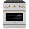 imageZLINE Autograph Edition 30 in 42 cu ft Paramount Dual Fuel Range with 4 Burner DuoPro Cooktop and Electric Convection Oven in Satin Stainless Steel and Polished Gold Accents PSDRSZ30G