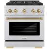 imageZLINE Autograph Edition 30 in 42 cu ft Paramount Dual Fuel Range with 4 Burner DuoPro Cooktop and Electric Convection Oven in Stainless Steel with Champagne Bronze Accents PSDRZ30CB
