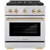 imageZLINE Autograph Edition 30 in 42 cu ft Paramount Dual Fuel Range with 4 Burner DuoPro Cooktop and Electric Convection Oven in Stainless Steel with Polished Gold Accents PSDRZ30G