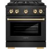 imageZLINE Autograph Edition 30 in 42 cu ft Paramount Gas Range with 4 Burner DuoPro Cooktop and Convection Gas Oven in Black Satin Stainless Steel and Polished Gold Accents PSGRBSZ30G