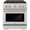 imageZLINE Autograph Edition 30 in 42 cu ft Paramount Gas Range with 4 Burner DuoPro Cooktop and Convection Gas Oven in Satin Stainless Steel and Polished Gold Accents PSGRSZ30G