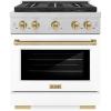 imageZLINE Autograph Edition 30 in 42 cu ft Paramount Gas Range with 4 Burner DuoPro Cooktop and Convection Gas Oven in Satin Stainless Steel with White Door and Bronze Accents PSGRSZWM30CB