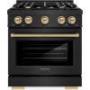 imageZLINE Autograph Edition 30 in 42 cu ft Select Dual Fuel Range with 4 Burner Gas Cooktop and Electric Convection Oven in Black Stainless Steel with Champagne Bronze Accents HDRBZ30CB
