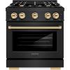 imageZLINE Autograph Edition 30 in 42 cu ft Select Dual Fuel Range with 4 Burner Gas Cooktop and Electric Convection Oven in Black Stainless Steel with Polished Gold Accents HDRBZ30G