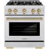 imageZLINE Autograph Edition 30 in 42 cu ft Select Dual Fuel Range with 4 Burner Gas Cooktop and Electric Convection Oven in Satin Stainless Steel with Champagne Bronze Accents HDRSZ30CB