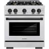 imageZLINE Autograph Edition 30 in 42 cu ft Select Dual Fuel Range with 4 Burner Gas Cooktop and Electric Convection Oven in Satin Stainless Steel with Matte Black Accents HDRSZ30MB