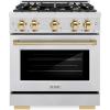 imageZLINE Autograph Edition 30 in 42 cu ft Select Dual Fuel Range with 4 Burner Gas Cooktop and Electric Convection Oven in Satin Stainless Steel with Polished Gold Accents HDRSZ30G