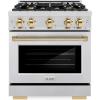imageZLINE Autograph Edition 30 in 42 cu ft Select Dual Fuel Range with 4 Burner Gas Cooktop and Electric Convection Oven in Stainless Steel with Polished Gold Accents HDRZ30G