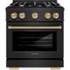 imageZLINE Autograph Edition 30 in 42 cu ft Select Gas Range with 4 Burner Cooktop and Convection Gas Oven in Black Stainless Steel and Champagne Bronze Accents HGRBZ30CB