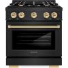 imageZLINE Autograph Edition 30 in 42 cu ft Select Gas Range with 4 Burner Cooktop and Convection Gas Oven in Black Stainless Steel and Polished Gold Accents HGRBZ30G