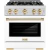 imageZLINE Autograph Edition 30 in 42 cu ft Select Gas Range with 4 Burner Cooktop and Convection Gas Oven in Satin Stainless Steel with White Matte Door and Polished Gold Accents HGRSZWM30G