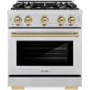 imageZLINE Autograph Edition 30 in 42 cu ft Select Gas Range with 4 Burner Cooktop and Convection Gas Oven in Stainless Steel and Champagne Bronze Accents HGRZ30CB