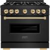 imageZLINE Autograph Edition 36 in 52 cu ft Classic Gas Range with 6 Burner Cooktop and Convection Gas Oven in Black Stainless Steel and Polished Gold Accents CGRBZ36G