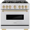 imageZLINE Autograph Edition 36 in 52 cu ft Classic Gas Range with 6 Burner Cooktop and Convection Gas Oven in Satin Stainless Steel and Champagne Bronze Accents CGRSZ36CB