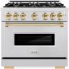 imageZLINE Autograph Edition 36 in 52 cu ft Classic Gas Range with 6 Burner Cooktop and Convection Gas Oven in Satin Stainless Steel and Polished Gold Accents CGRSZ36G