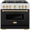 imageZLINE Autograph Edition 36 in 52 cu ft Classic Gas Range with 6 Burner Cooktop and Convection Gas Oven in Satin Stainless Steel with Black Matte Door and Polished Gold Accents CGRSZBLM36G