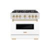 imageZLINE Autograph Edition 36 in 52 cu ft Classic Gas Range with 6 Burner Cooktop and Convection Gas Oven in Satin Stainless Steel with White Matte Door and Polished Gold Accents CGRSZWM36G