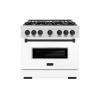 imageZLINE Autograph Edition 36 in 52 cu ft Classic Gas Range with 6 Burner Cooktop and Convection Gas Oven in Satin Stainless Steel with White Matte Door and Matte Black Accents CGRSZWM36MB