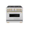 imageZLINE Autograph Edition 36 in 52 cu ft Classic Gas Range with 6 Burner Cooktop and Convection Gas Oven in Stainless Steel and Polished Gold Accents CGRZ36G