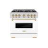 imageZLINE Autograph Edition 36 in 52 cu ft Classic Gas Range with 6 Burner Cooktop and Convection Gas Oven in Stainless Steel with White Matte Door and Champagne Bronze Accents CGRZWM36CB