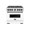 imageZLINE Autograph Edition 36 in 52 cu ft Classic Gas Range with 6 Burner Cooktop and Convection Gas Oven in Stainless Steel with White Matte Door and Matte Black Accents CGRZWM36MB