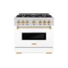 imageZLINE Autograph Edition 36 in 52 cu ft Classic Gas Range with 6 Burner Cooktop and Convection Gas Oven in Stainless Steel with White Matte Door and Polished Gold Accents CGRZWM36G