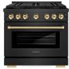 imageZLINE Autograph Edition 36 in 52 cu ft Paramount Dual Fuel Range with 6 Burner DuoPro Cooktop and Electric Convection Oven in Black Satin Stainless Steel and Polished Gold Accents PSDRBSZ36G