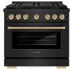 imageZLINE Autograph Edition 36 in 52 cu ft Paramount Dual Fuel Range with 6 Burner DuoPro Cooktop and Electric Convection Oven in Black Stainless Steel and Champagne Bronze Accents PSDRBZ36CB