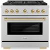 imageZLINE Autograph Edition 36 in 52 cu ft Paramount Dual Fuel Range with 6 Burner DuoPro Cooktop and Electric Convection Oven in Satin Stainless Steel and Champagne Bronze Accents PSDRSZ36CB