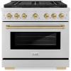 imageZLINE Autograph Edition 36 in 52 cu ft Paramount Dual Fuel Range with 6 Burner DuoPro Cooktop and Electric Convection Oven in Stainless Steel and Champagne Bronze Accents PSDRZ36CB