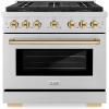 imageZLINE Autograph Edition 36 in 52 cu ft Paramount Dual Fuel Range with 6 Burner DuoPro Cooktop and Electric Convection Oven in Stainless Steel and Polished Gold Accents PSDRZ36G