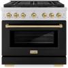imageZLINE Autograph Edition 36 in 52 cu ft Paramount Dual Fuel Range with 6 Burner DuoPro Cooktop and Electric Convection Oven with Black Matte Door and Champagne Bronze Accents PSDRZBLM36CB