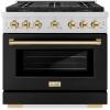 imageZLINE Autograph Edition 36 in 52 cu ft Paramount Dual Fuel Range with 6 Burner DuoPro Cooktop and Electric Convection Oven with Black Matte Door and Polished Gold Accents PSDRZBLM36G