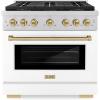 imageZLINE Autograph Edition 36 in 52 cu ft Paramount Dual Fuel Range with 6 Burner DuoPro Cooktop and Electric Convection Oven with White Matte Door and Champagne Bronze Accents PSDRZWM36CB