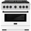 imageZLINE Autograph Edition 36 in 52 cu ft Paramount Dual Fuel Range with 6 Burner DuoPro Cooktop and Electric Convection Oven with White Matte Door and Matte Black Accents PSDRZWM36MB