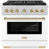 imageZLINE Autograph Edition 36 in 52 cu ft Paramount Dual Fuel Range with 6 Burner DuoPro Cooktop and Electric Convection Oven with White Matte Door and Polished Gold Accents PSDRZWM36G