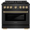 imageZLINE Autograph Edition 36 in 52 cu ft Paramount Gas Range with 6 Burner DuoPro Cooktop and Convection Gas Oven in Black Satin Stainless Steel and Polished Gold Accents PSGRBSZ36G