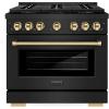 imageZLINE Autograph Edition 36 in 52 cu ft Paramount Gas Range with 6 Burner DuoPro Cooktop and Convection Gas Oven in Black Stainless Steel and Polished Gold Accents PSGRBZ36G