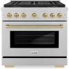 imageZLINE Autograph Edition 36 in 52 cu ft Paramount Gas Range with 6 Burner DuoPro Cooktop and Convection Gas Oven in Satin Stainless Steel and Champagne Bronze Accents PSGRSZ36CB